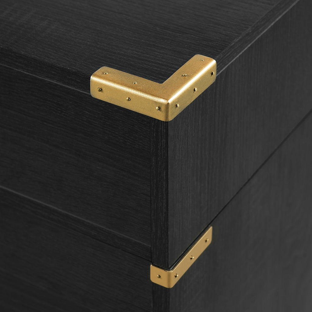 Executive desk side profile with metal trim