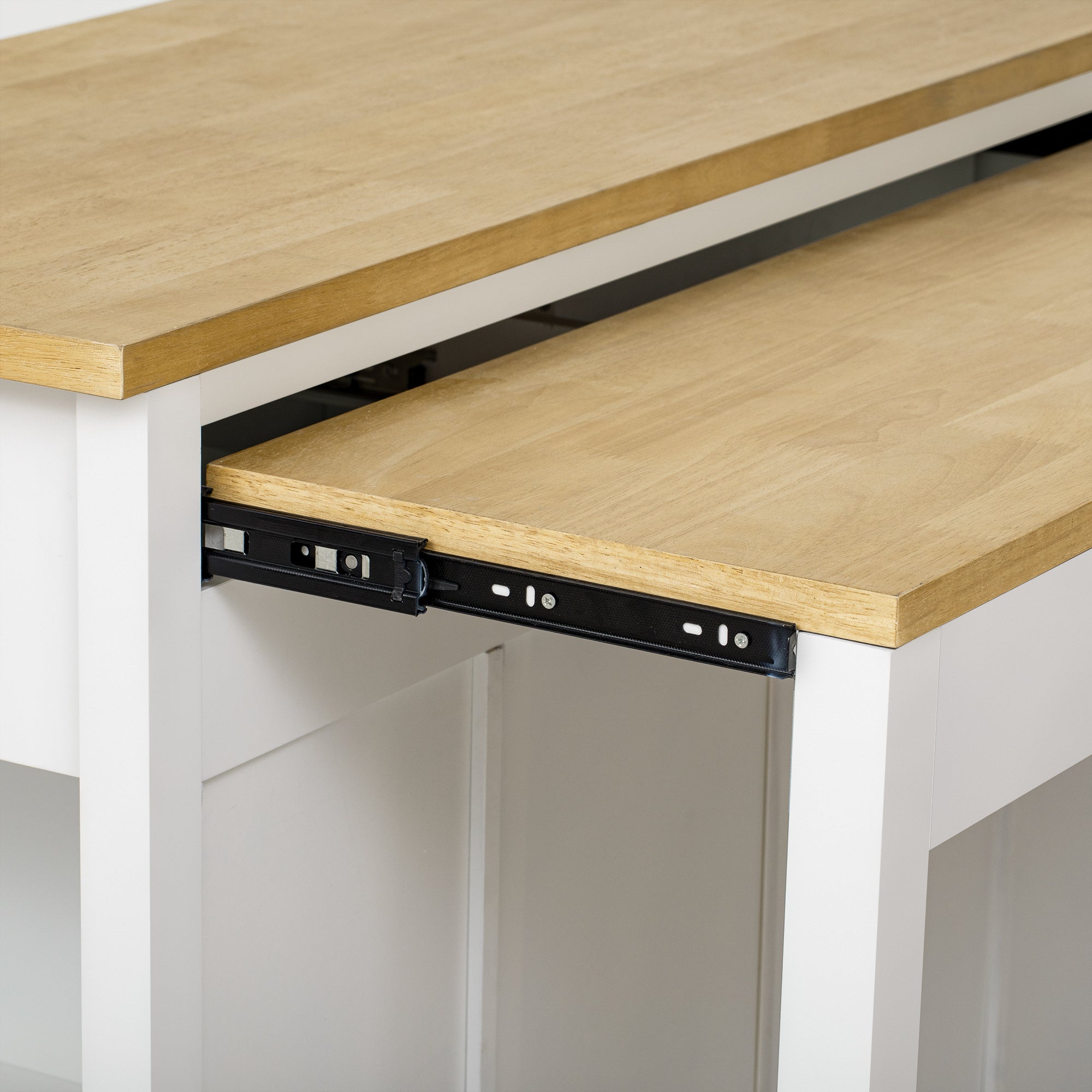 K&K 47 inch Kitchen Island with Extendable Dining Table, Rubber Wood Veneer Kitchen Table with Internal Storage Rack, Power Outlet, Kitchen island with Storage 2 Drawers 2 Cabinet, Black