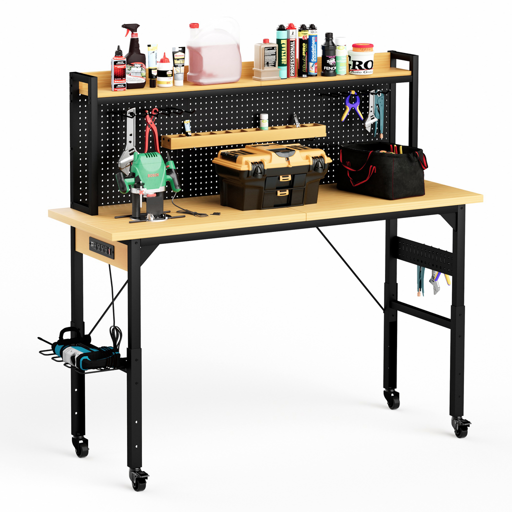 Workbench height adjustment mechanism close-up