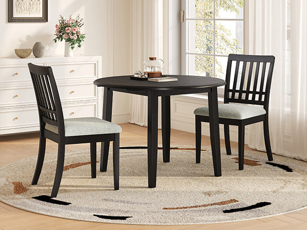 3-Piece Round Dining Table Set for 2 People, 1 Folding Wood Dining Table + 2 Upholstered Chairs, Space-Saving Design for Small Apartments and Dining Areas -LIGHT BROWN