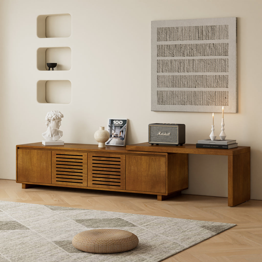 63-inch brown ebony media console with fluted vintage design