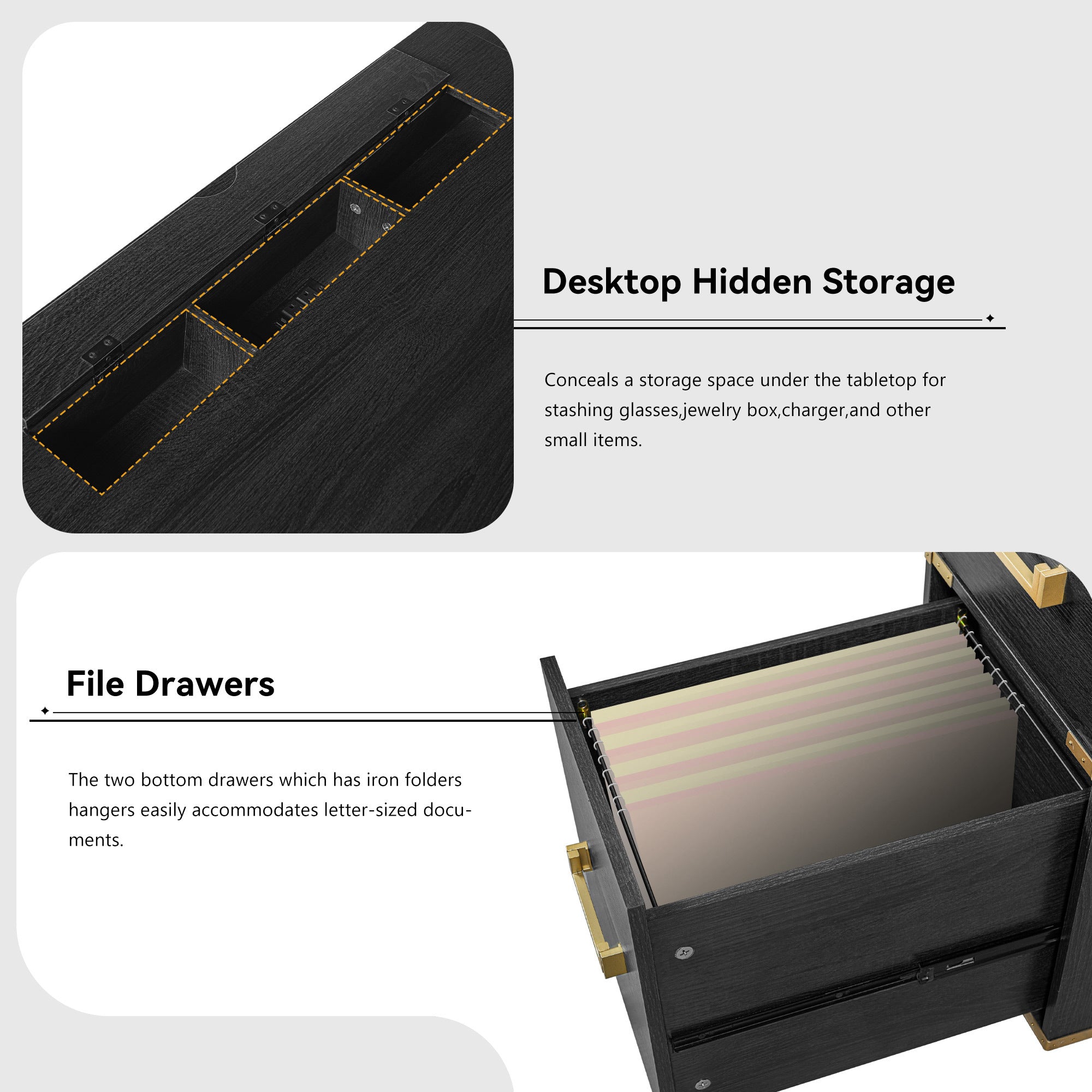 Seven-drawer executive desk storage layout