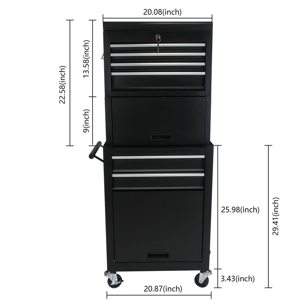 Six-drawer rolling tool cabinet in garage workshop setting