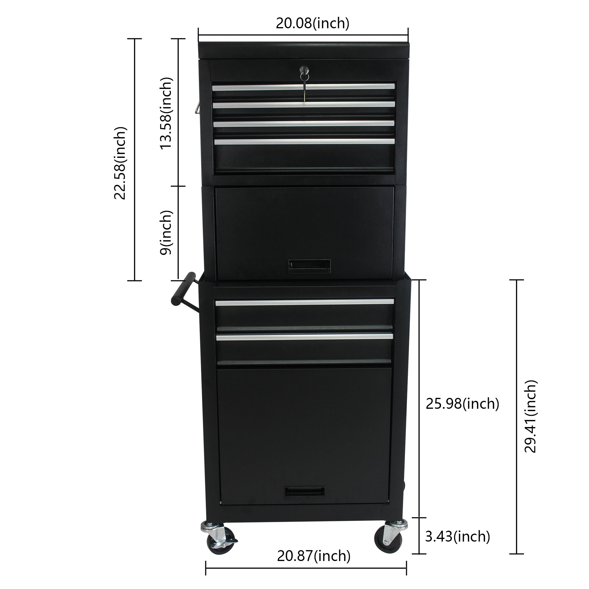 Six-drawer rolling tool cabinet in garage workshop setting