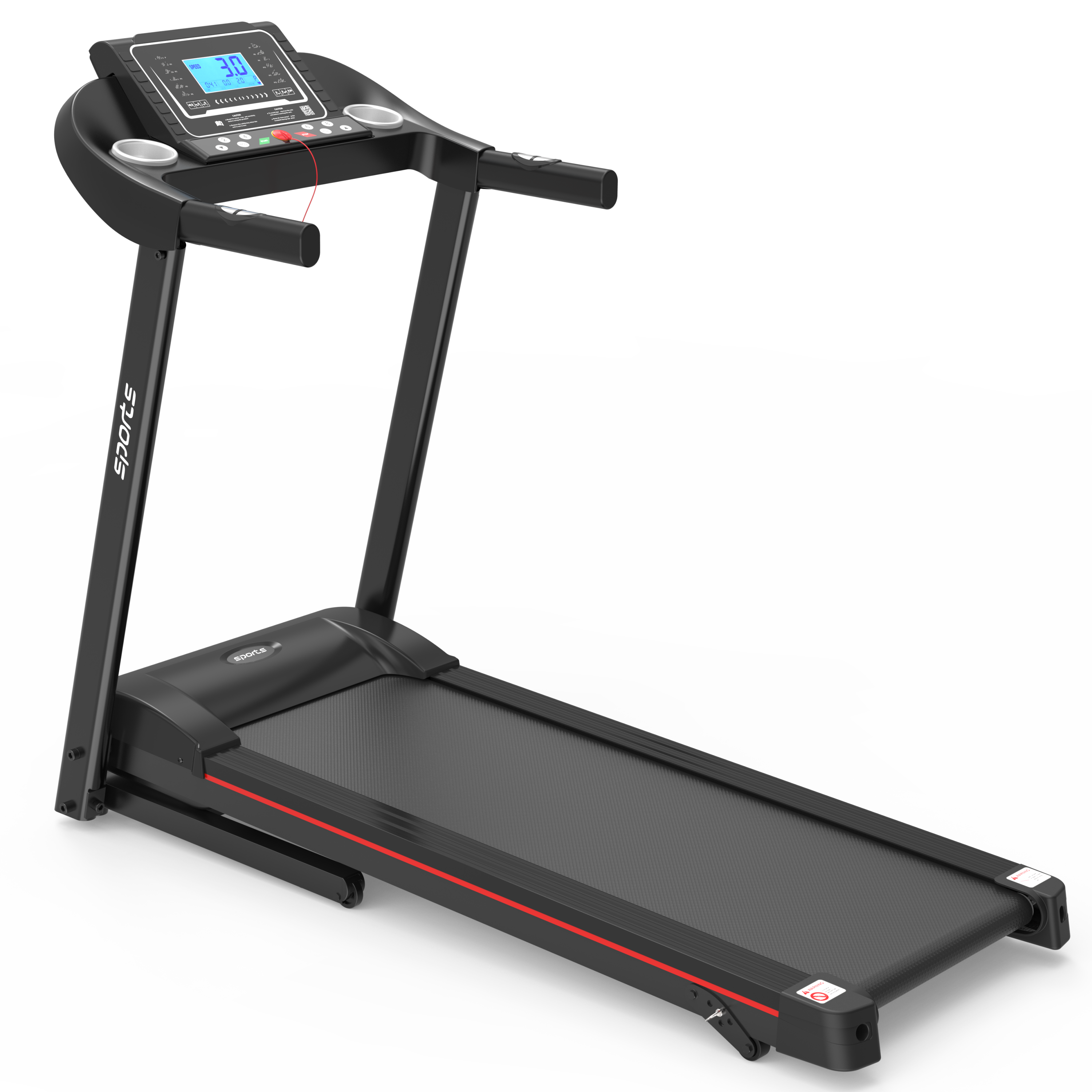 Foldable treadmill carbon steel frame and anti-slip deck