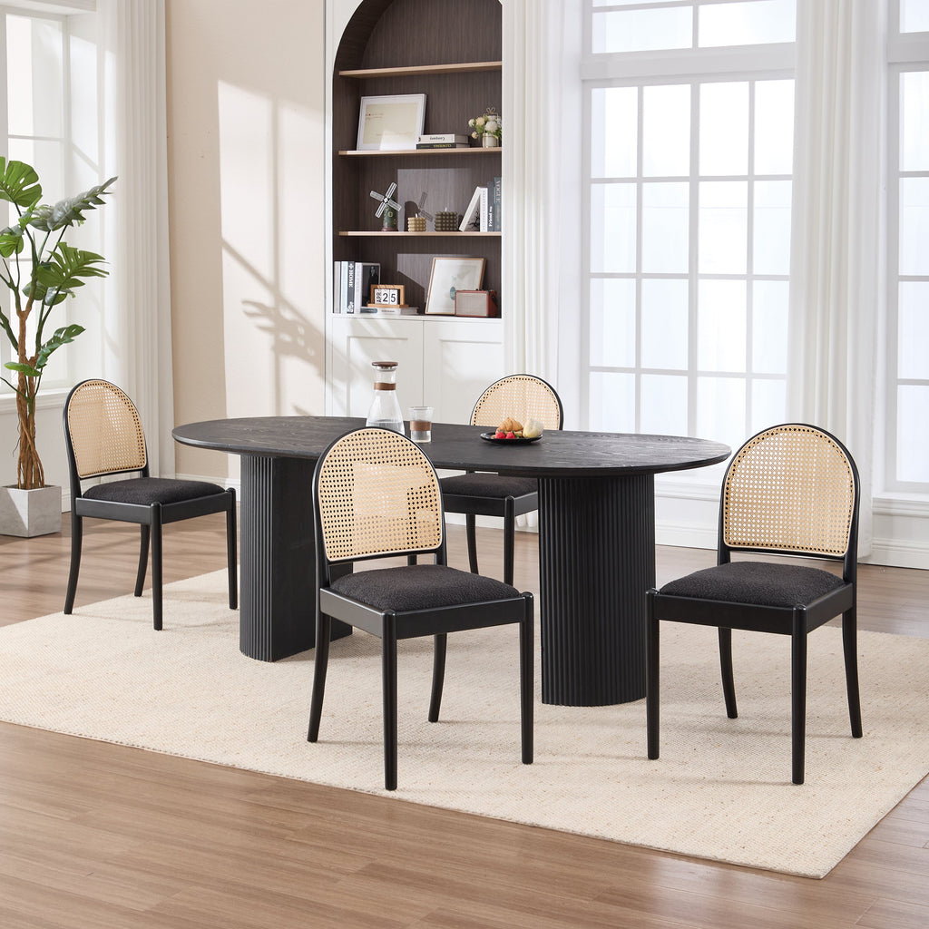 Rattan Dining Chairs Set of 2, Upholstered Linen Dining Room Chairs with Backrests, Modern Kitchen Chairs with Wood Legs for Dining Room, Beige