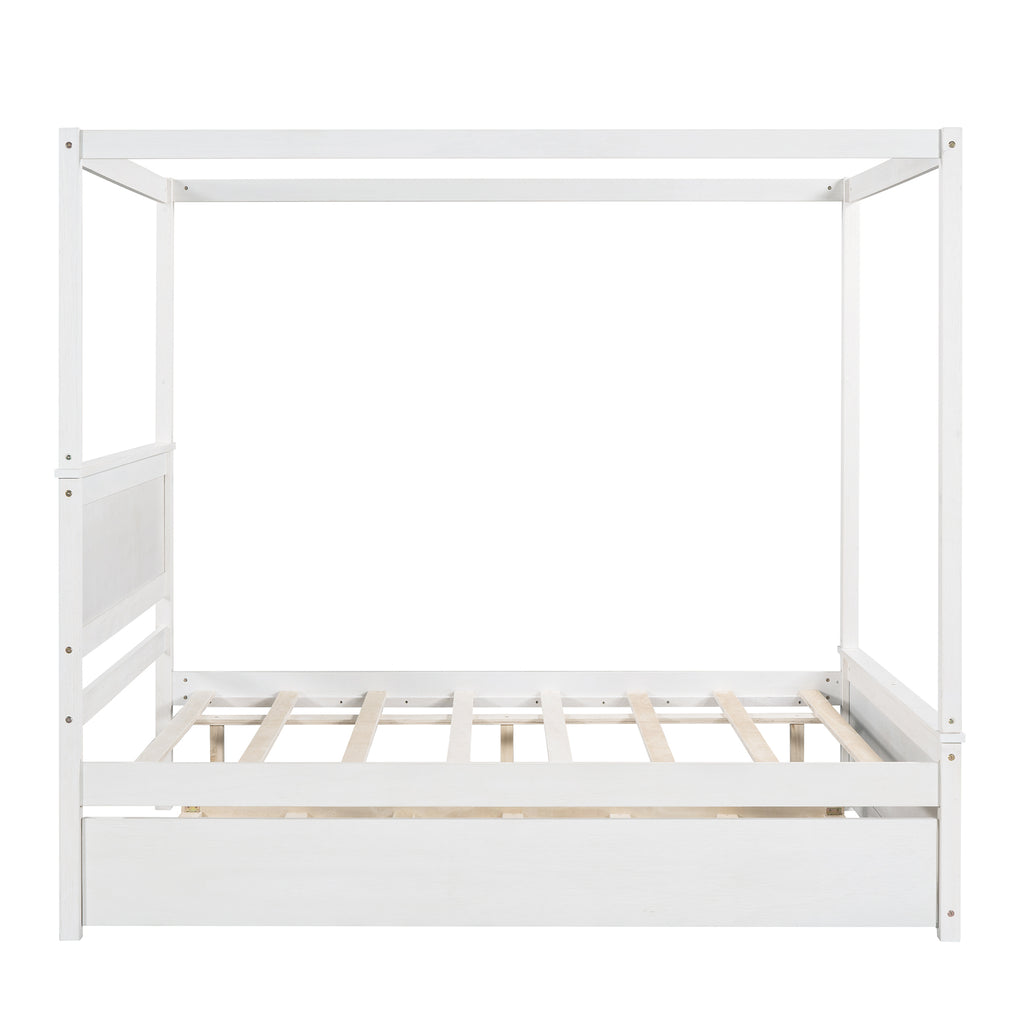 Full size canopy bed with trundle — product photo