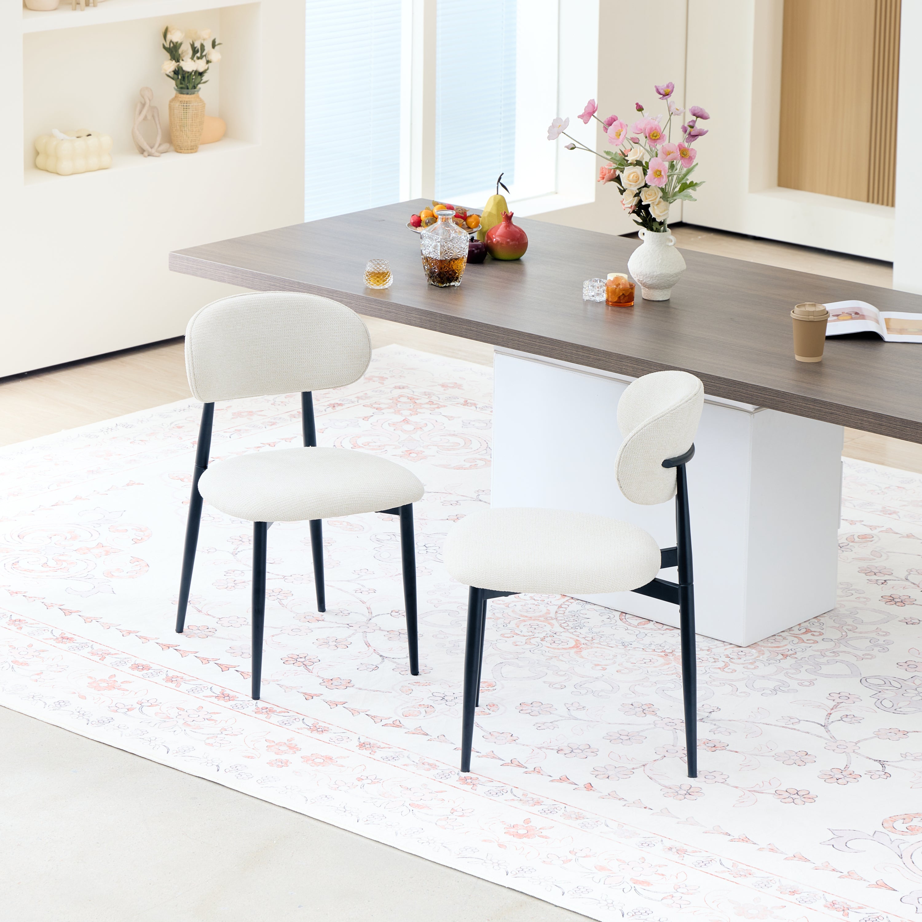 Fabric Dining Chairs, Upholstered Side Chairs with Black Metal Legs, 32.8' H x 19.6' W x 22' D, 19.3' Seat-High, Modern Kitchen Chairs for Dining Room, Living Room-Seat of 2,Black Frame and Grey Seat