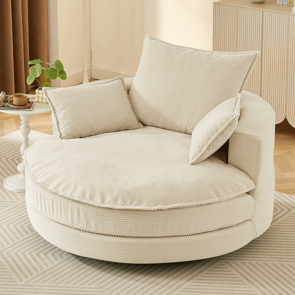360 degree swivel accent chair in beige corduroy