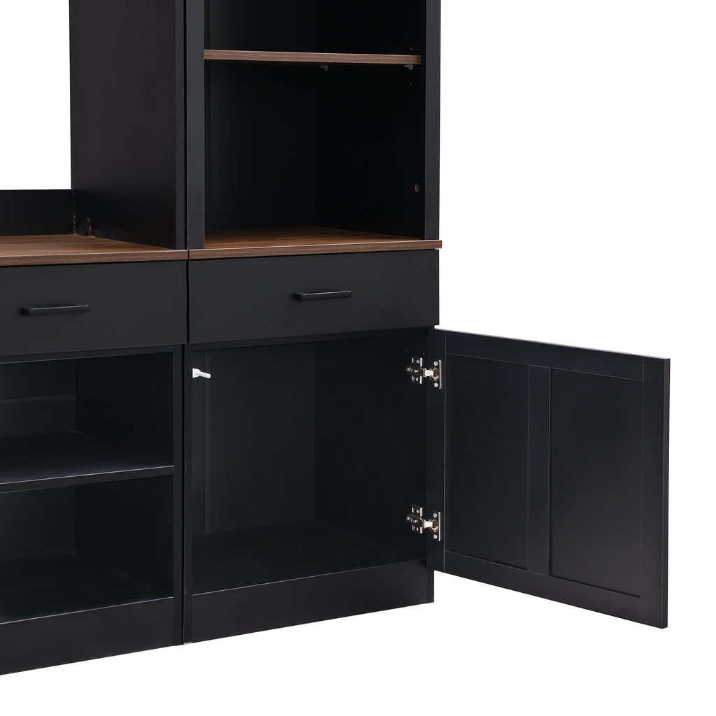 Black walnut media console living room full product photo