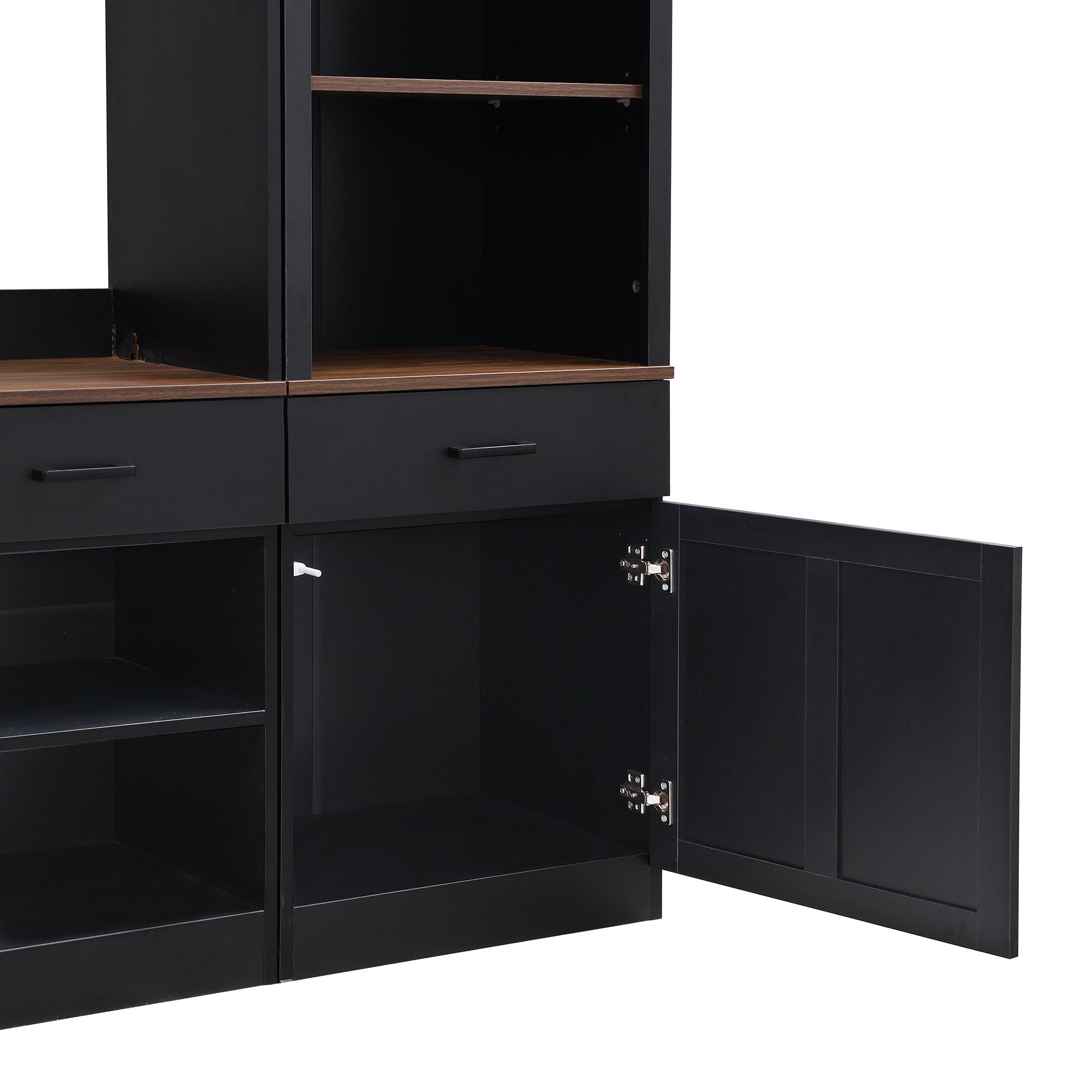 Black walnut media console living room full product photo