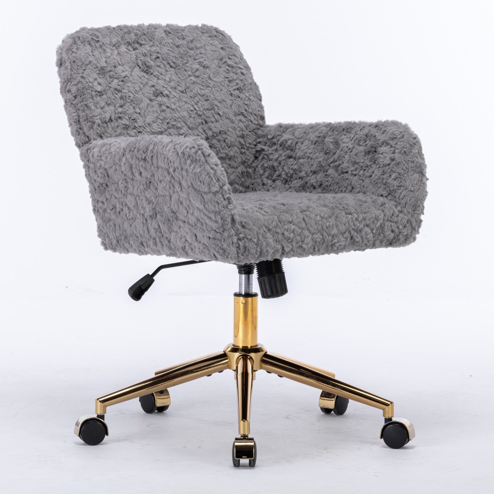 Faux Fur Office Chair — 40° Reclining with Gold Metal Base & Wheels