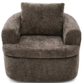 Brown chenille swivel barrel chair — front view