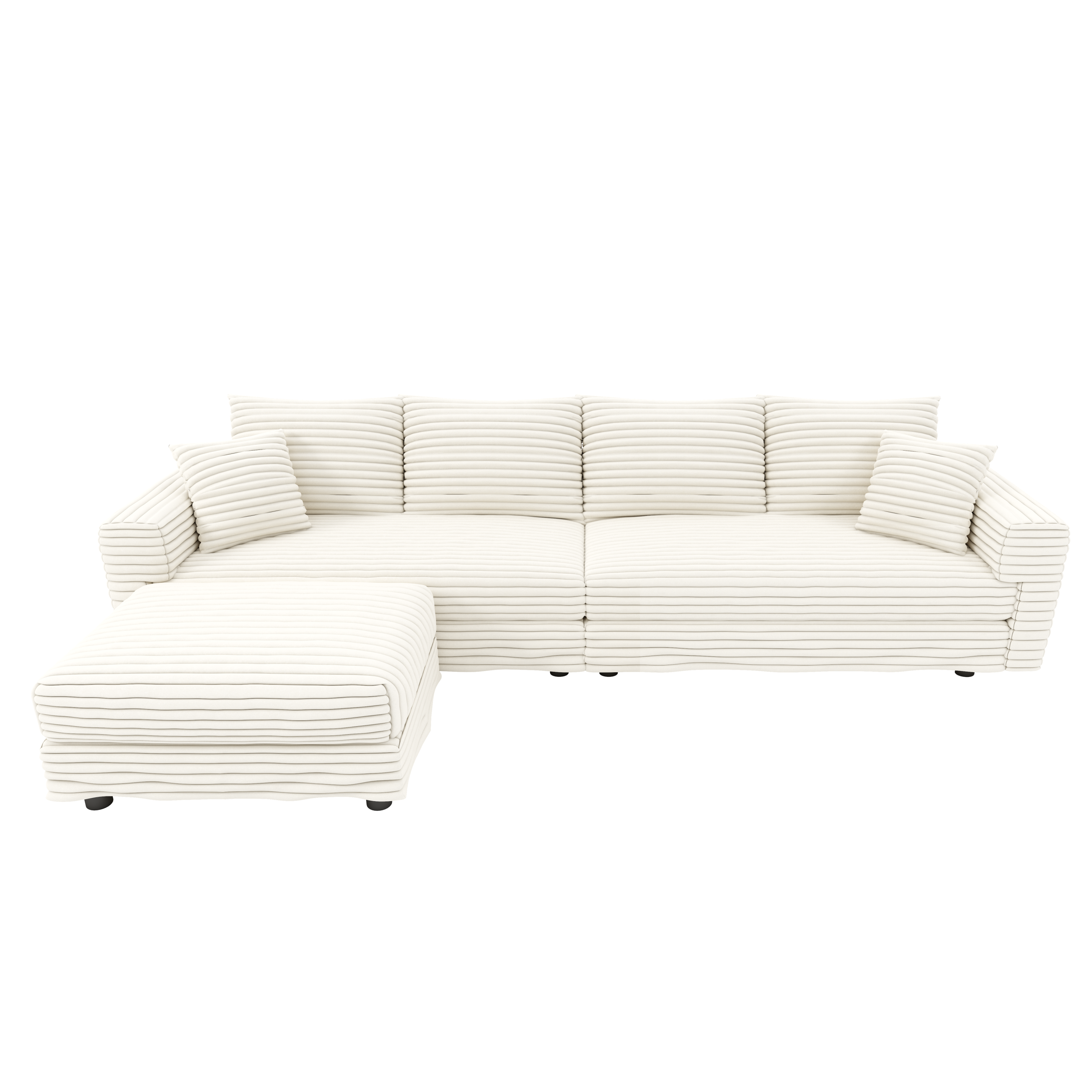 102.4 'Plush Corduroy 4-Seat Sofa,Modern Comfy Upholstered Sofa Cloud Couch,Deep Seat Couches with Soft Pillows and 3 Ottomans,Convertible Sofa Lounge Chair,Black(Old SKU:W1885S00287)