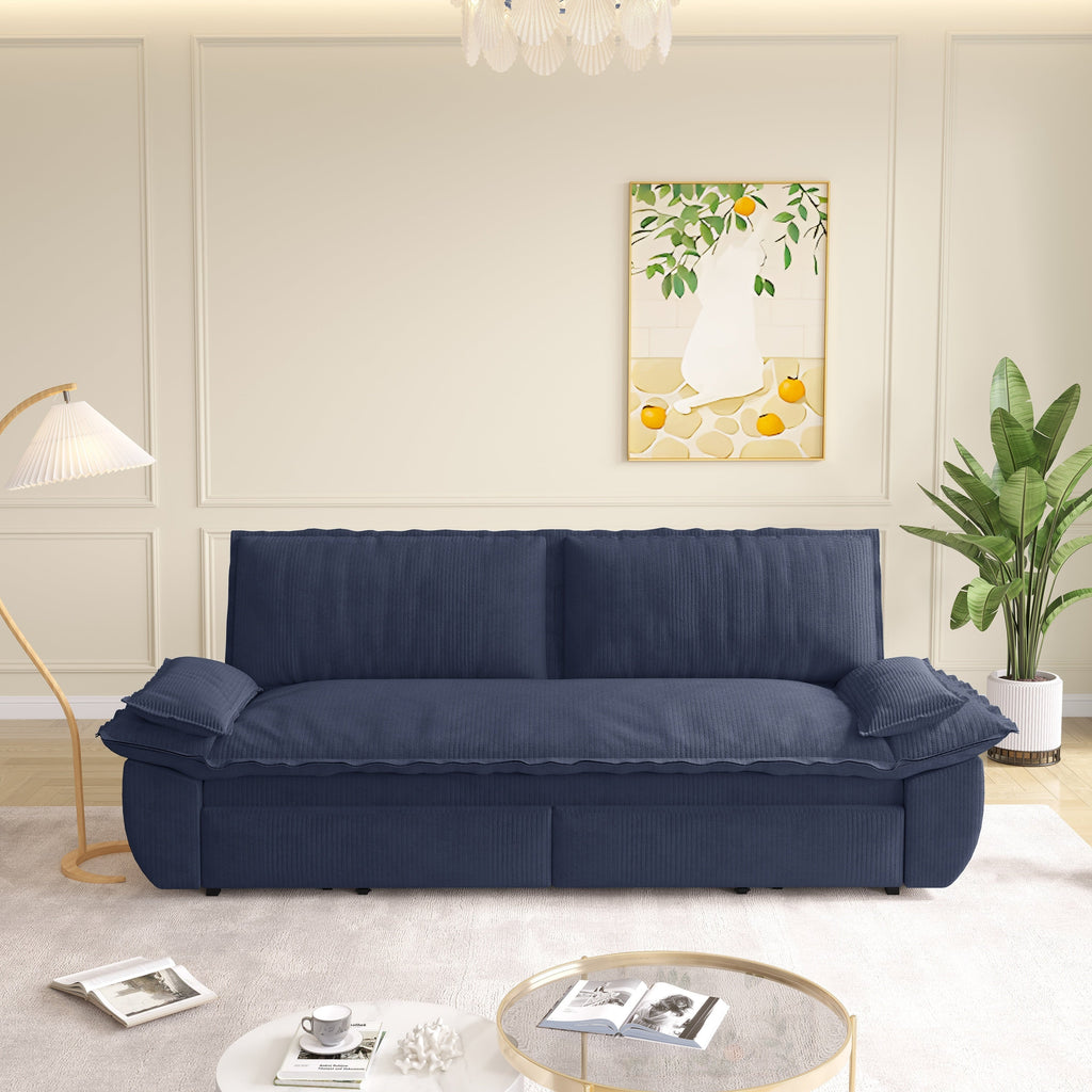 73.2' Queen Pull Out Sofa Bed,3-in-1 Convertible Sleeper Sofa,Multi-Functional Corduroy Loveseat Bed, Grey