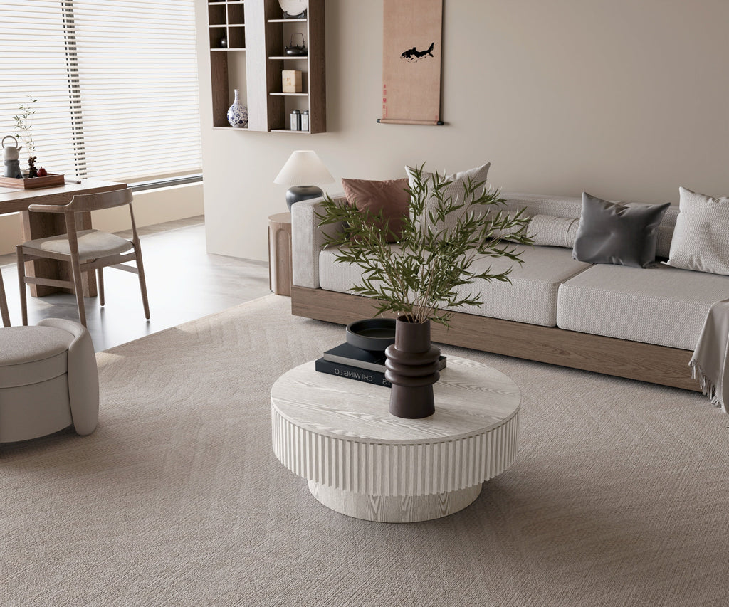 31.5'' Round Coffee Table with Storage Solid Wood Veneered Modern Coffee Table Accent Tea Table for Living Room, Bedroom, Apartment or Office, Grey