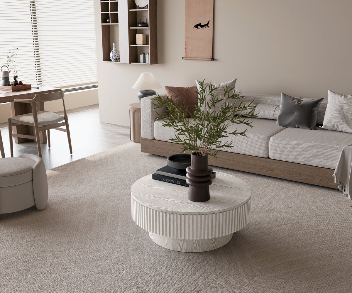31.5'' Round Coffee Table with Storage Solid Wood Veneered Modern Coffee Table Accent Tea Table for Living Room, Bedroom, Apartment or Office, Grey