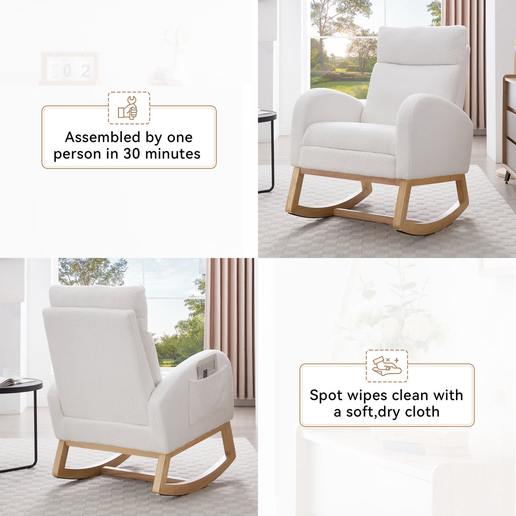 White teddy rocking chair in living room setting