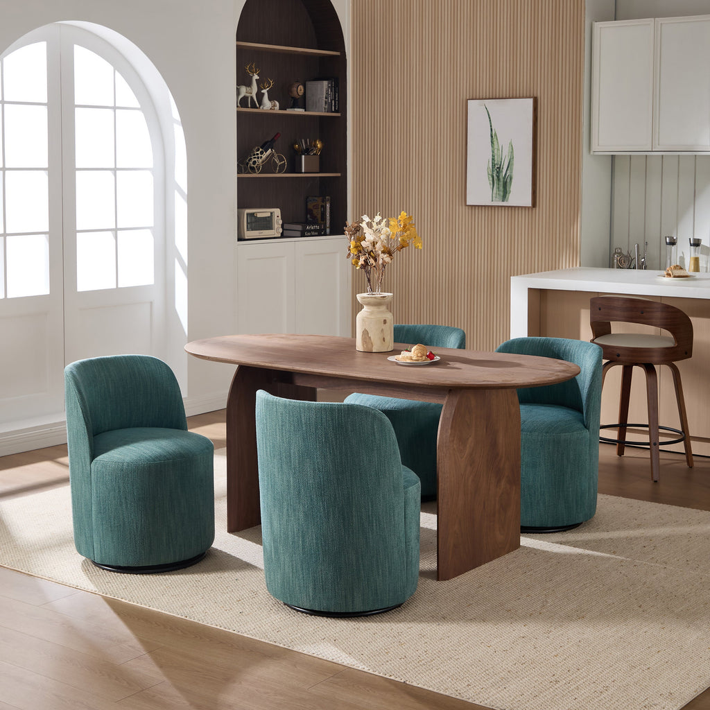 Set Of 1 Upholstered Kitchen & Dining Room Barrel Chair, Mid Century Modern Round Linen Dining Chair, 360 Degree Swivel Comfy Armless Accent Makeup Vanity Side Chair for Bedroom Living Room