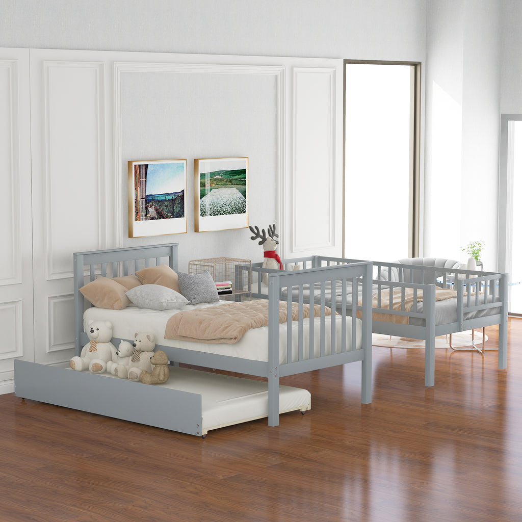 Pull-out trundle bed underneath bunk