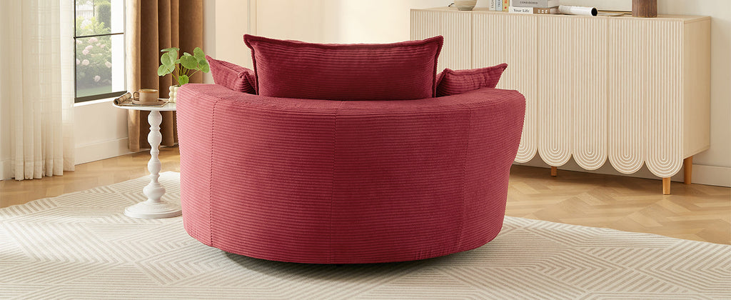 Corduroy Swivel Barrel Chair — 360° with Removable Pillows