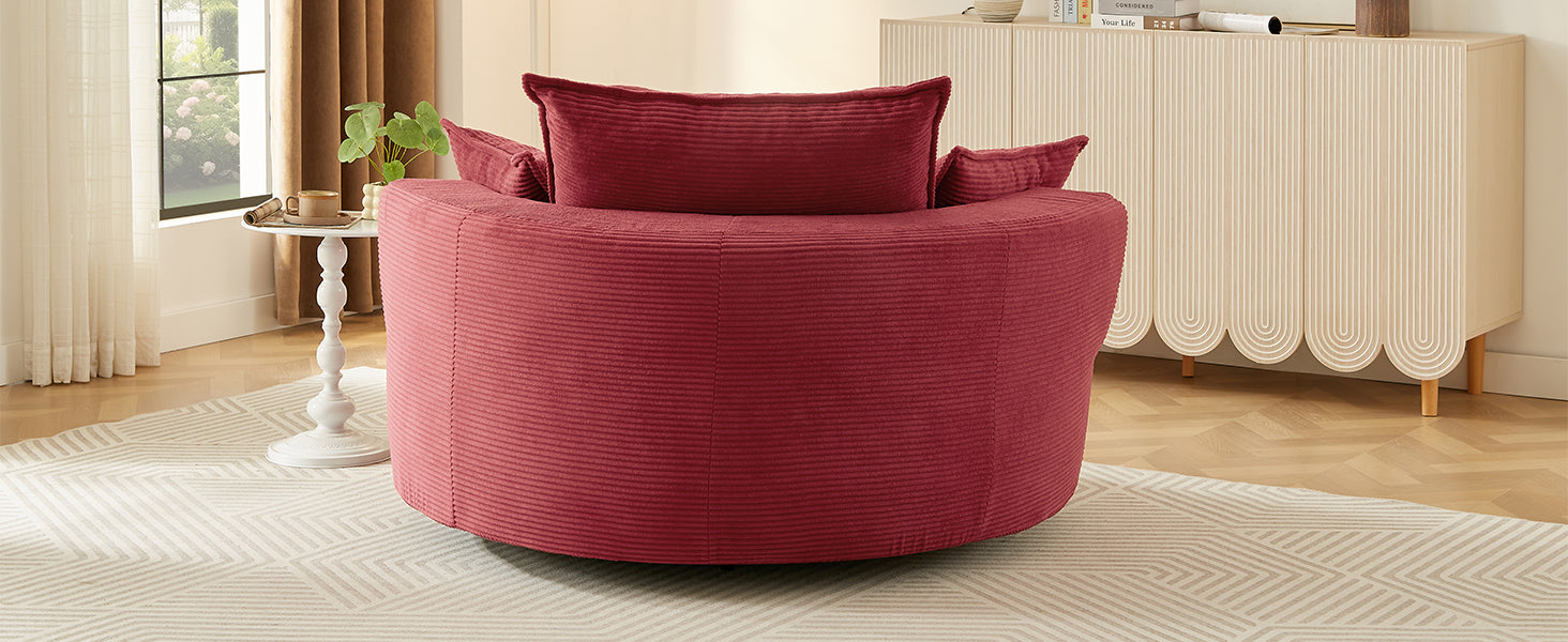 Corduroy Swivel Barrel Chair — 360° with Removable Pillows