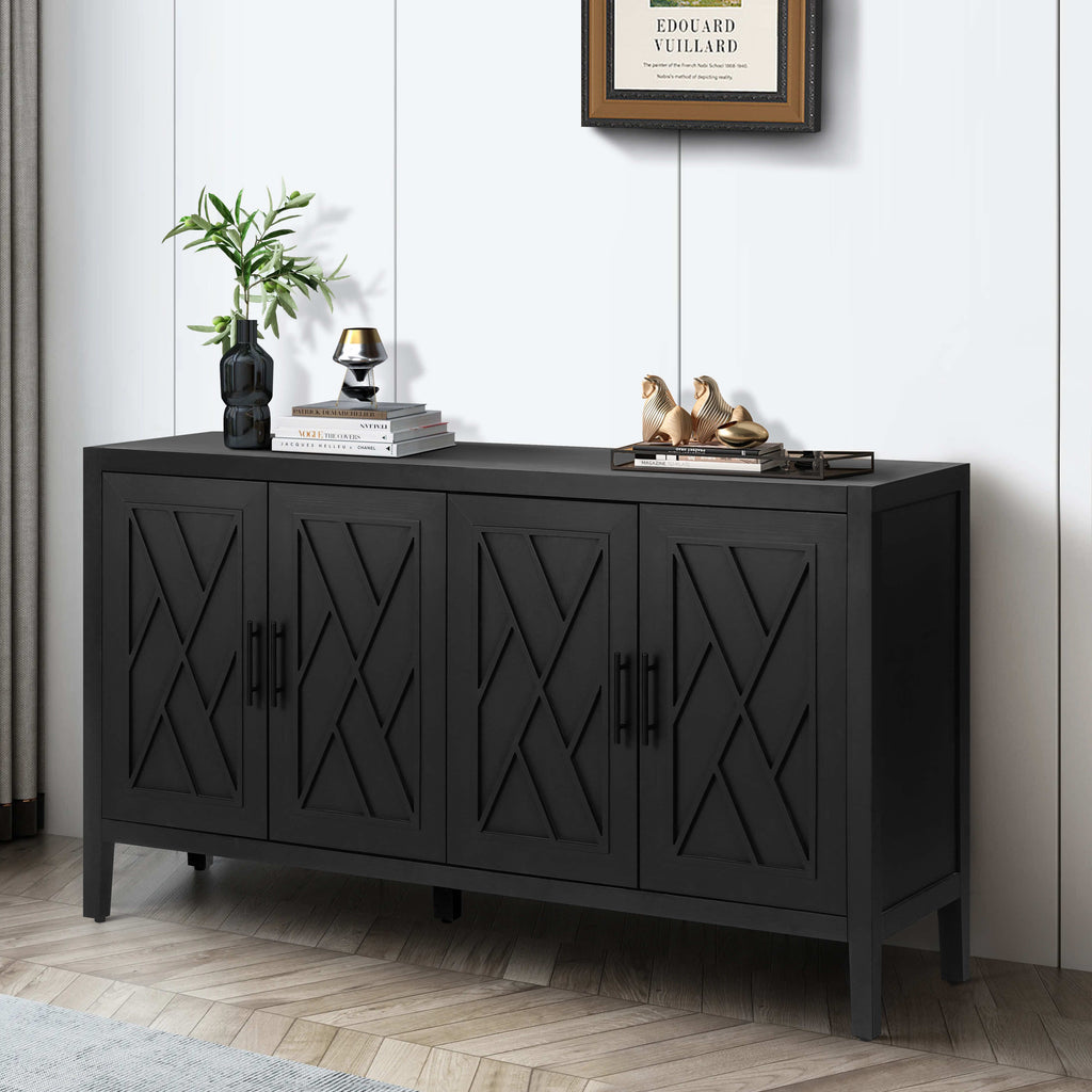 Farmhouse storage cabinet antique black burnished finish — angle view