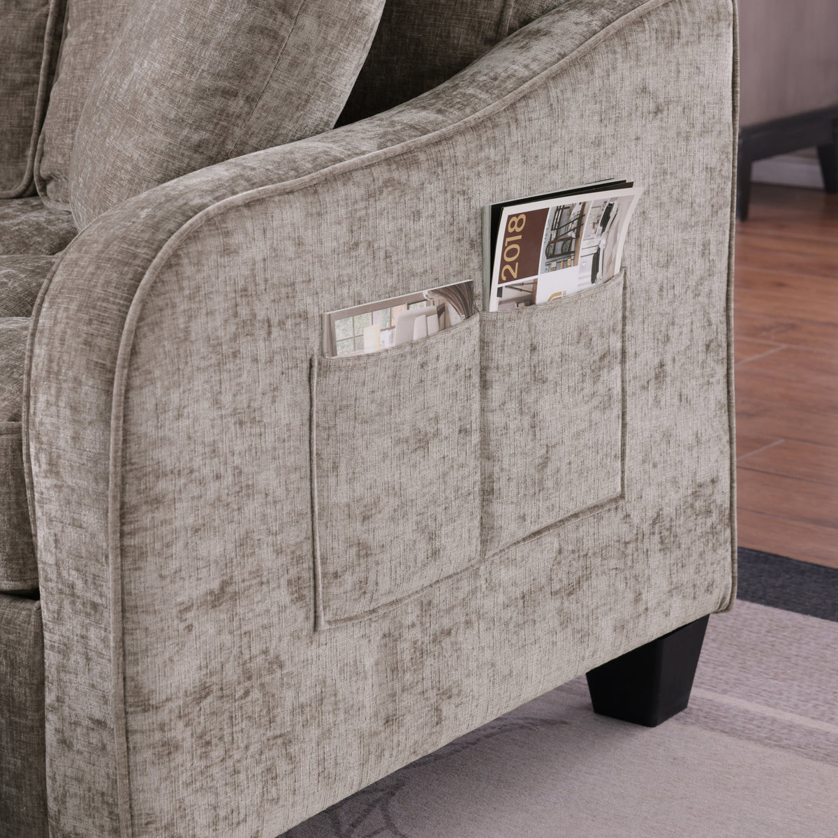 Two-seater sofa, double sofa chaise longue, with irregular armrests and backrests, footrest with storage space, comes with two small throw pillows, suitable for living room and bedroom -Blue