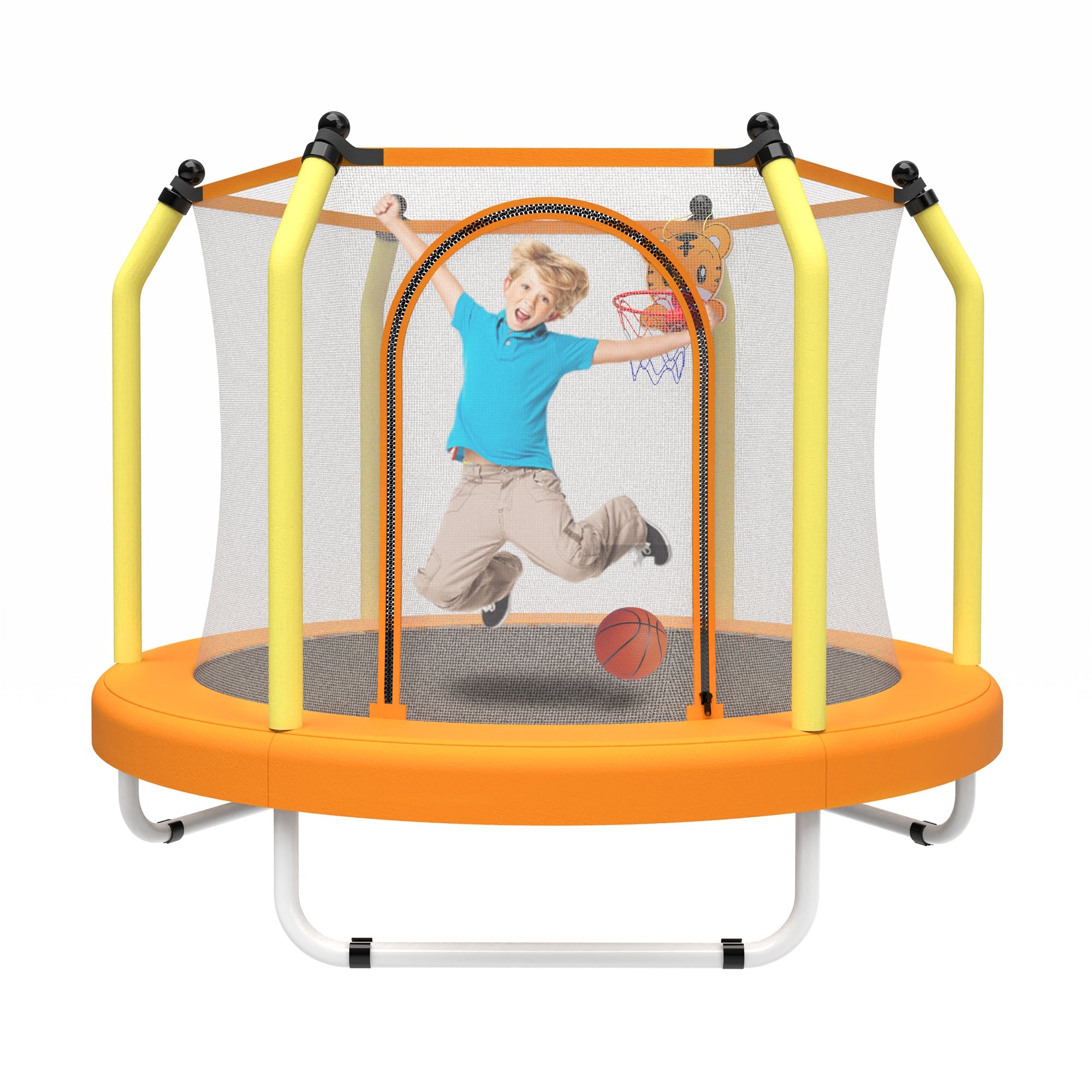 55-Inch Kids Trampoline with Safety Net & Basketball Hoop