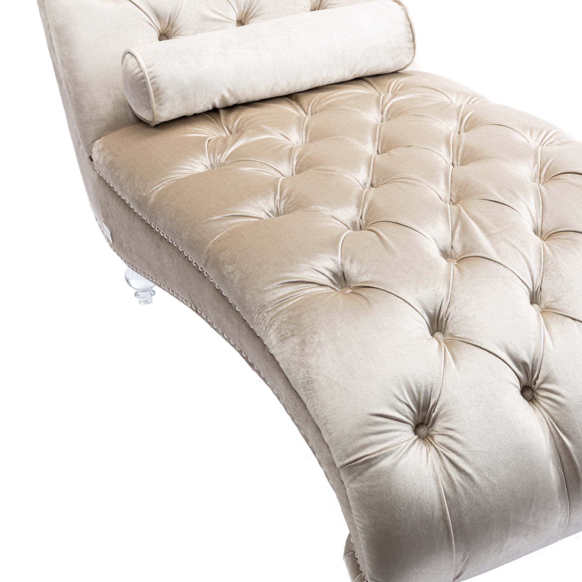 Velvet Chaise Lounge — Button-Tufted with Pillow