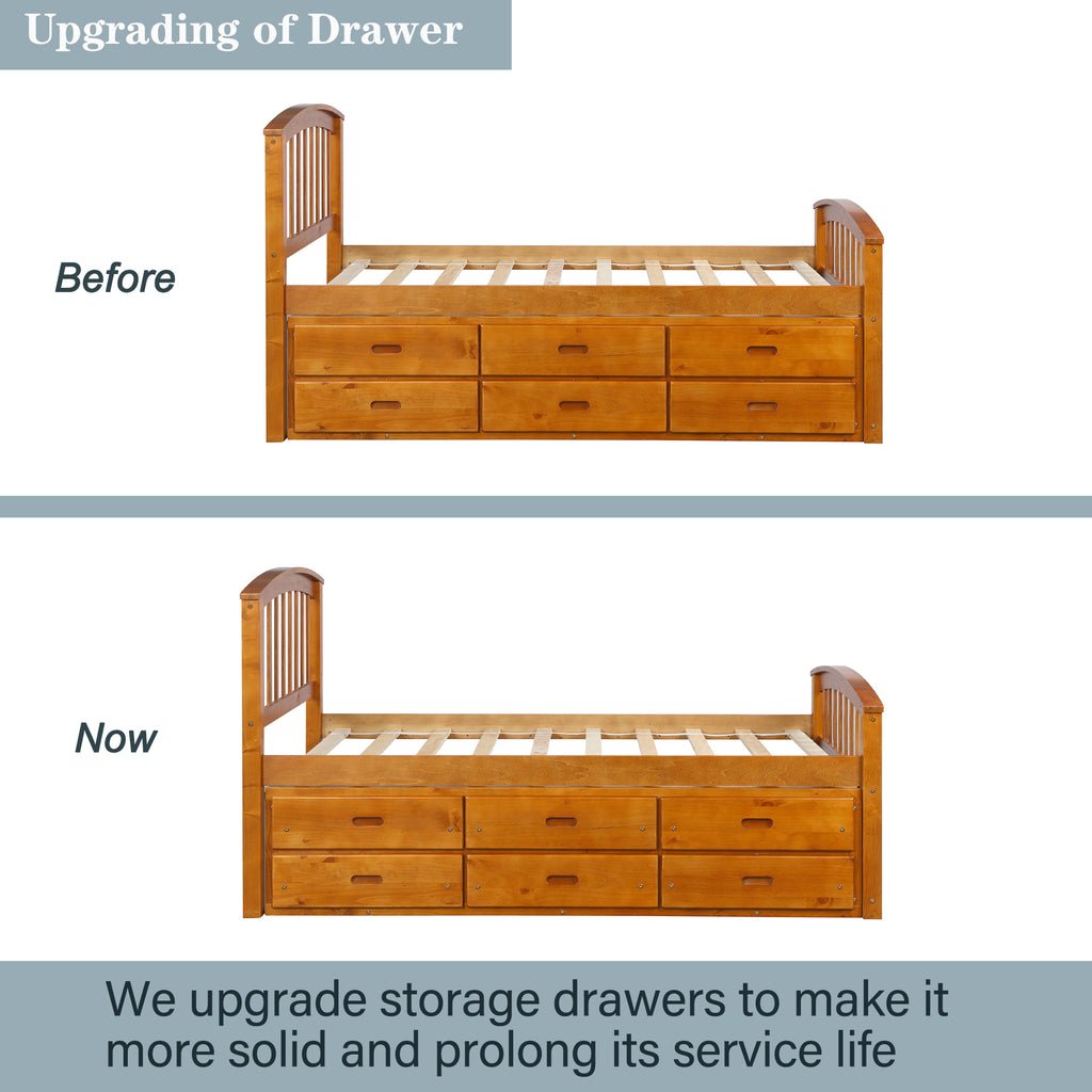 Oak twin bed ten slat mattress support detail