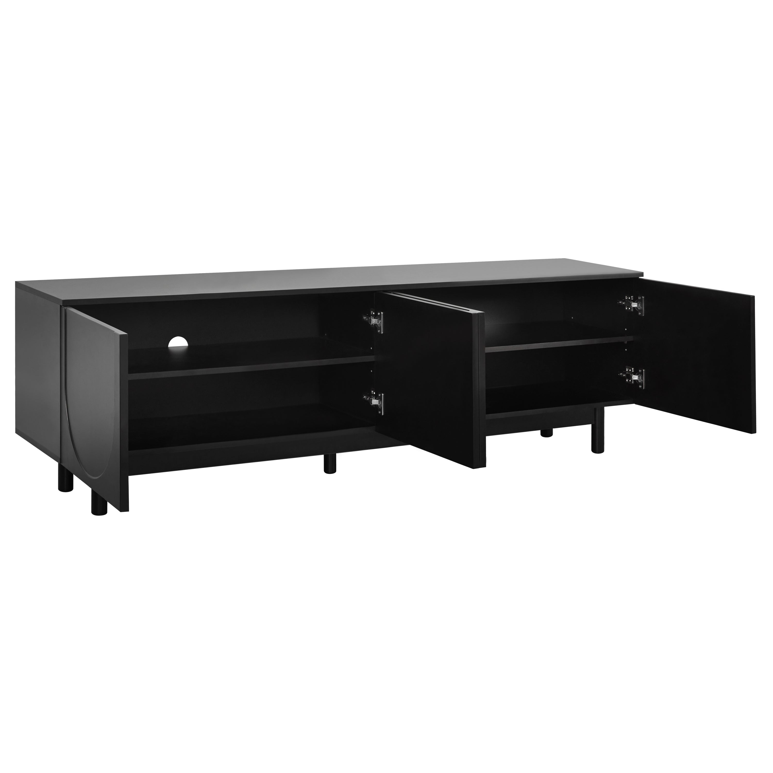 Solid wood leg detail on black TV stand