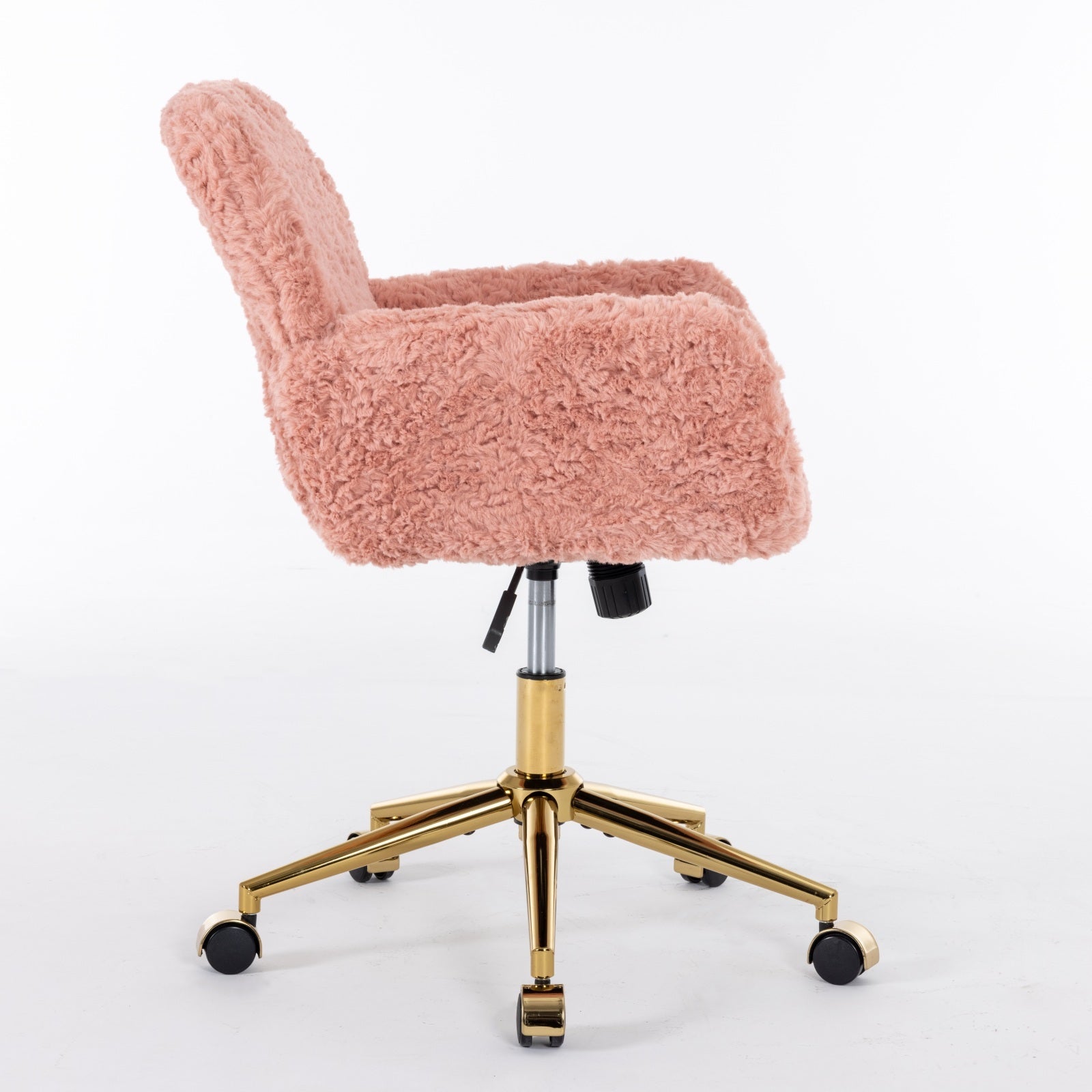 Faux Fur Office Chair — 40° Reclining with Gold Metal Base & Wheels