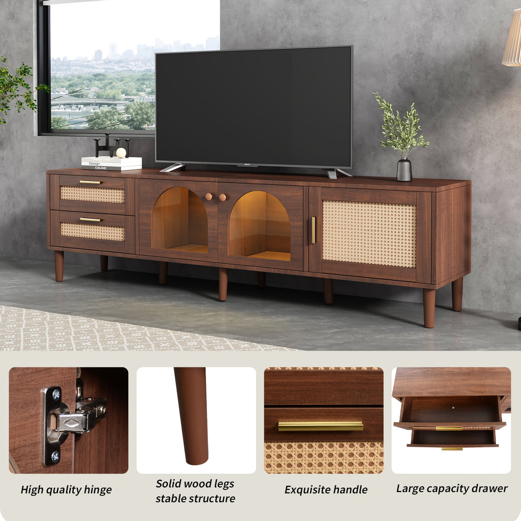TV stand with solid wood legs close-up