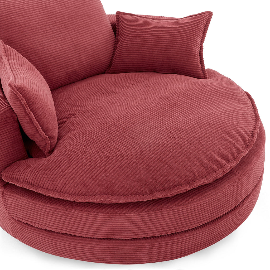 Corduroy Swivel Barrel Chair — 360° with Removable Pillows
