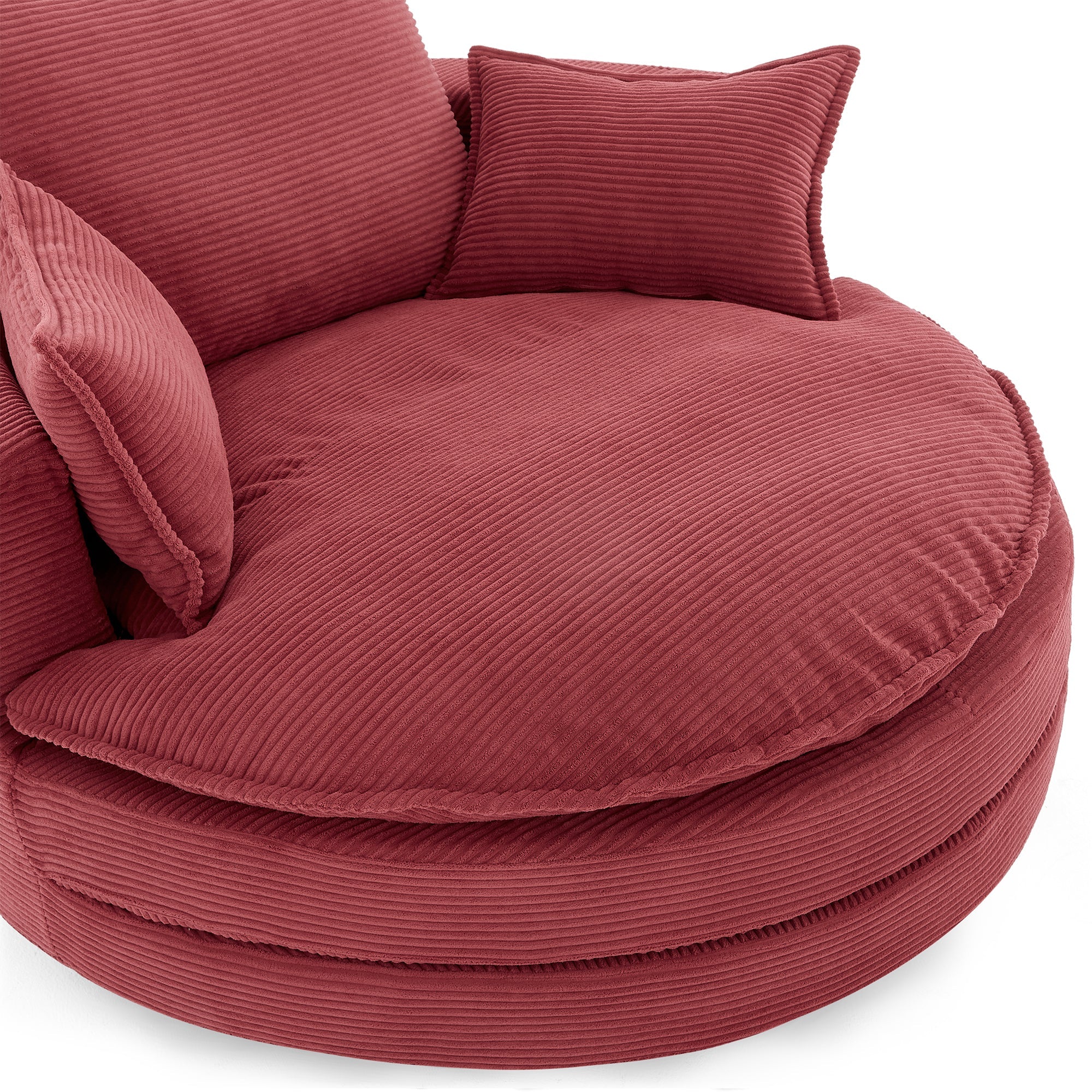 Corduroy Swivel Barrel Chair — 360° with Removable Pillows