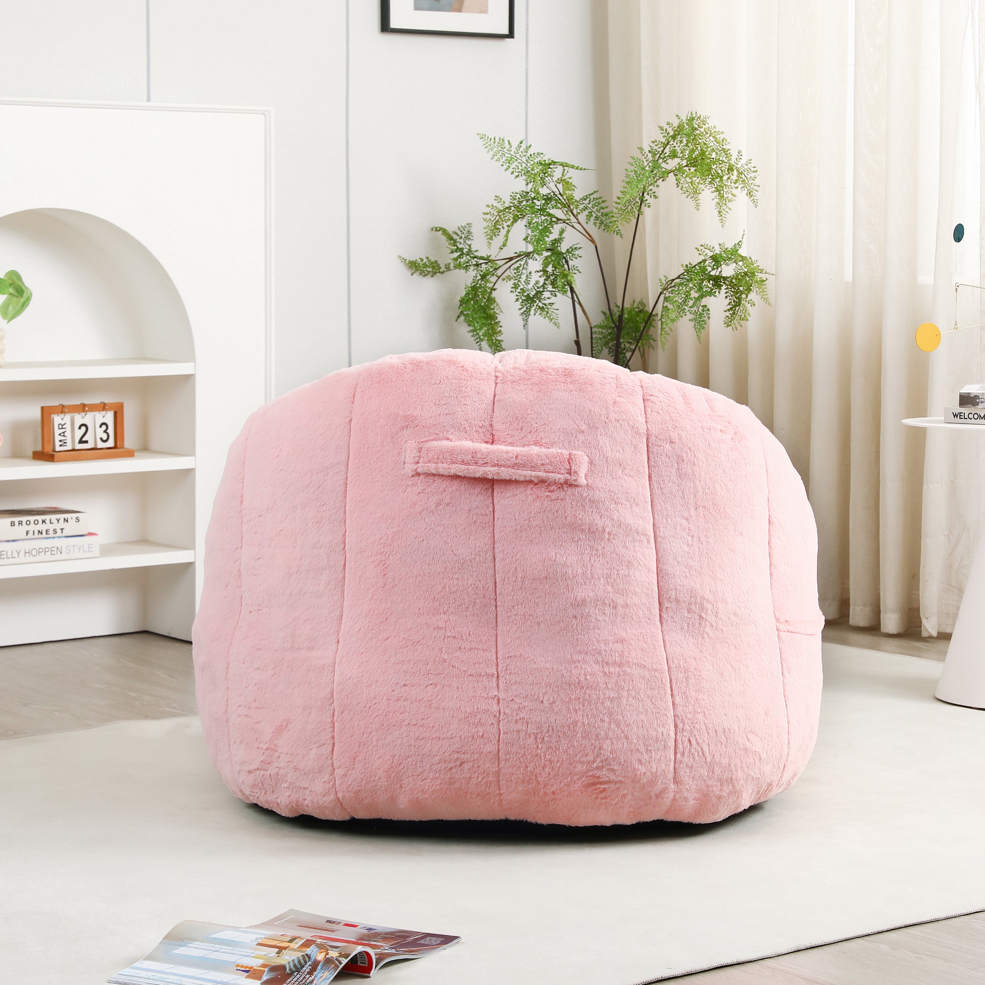 Pink bean bag chair side profile