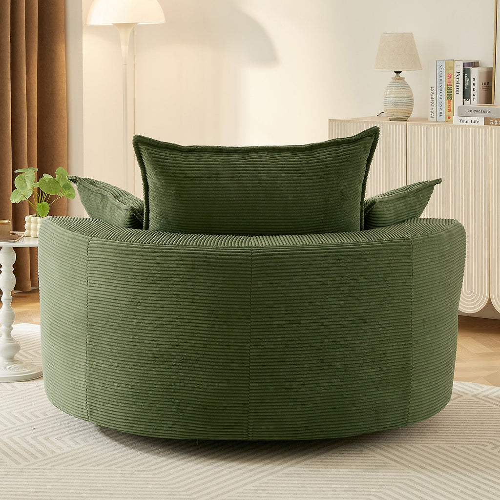 Corduroy Swivel Barrel Chair — 360° with Removable Pillows