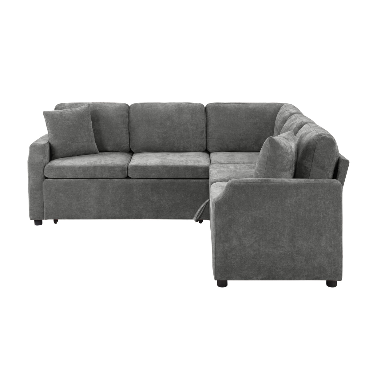 Upholstered L-shaped Sectional Sofa Bed with Sleeper and Storage, Gray Chenille, 81.9'