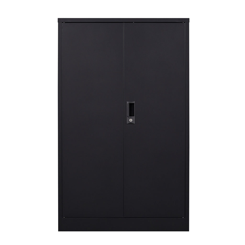 Black metal locking filing cabinet open doors