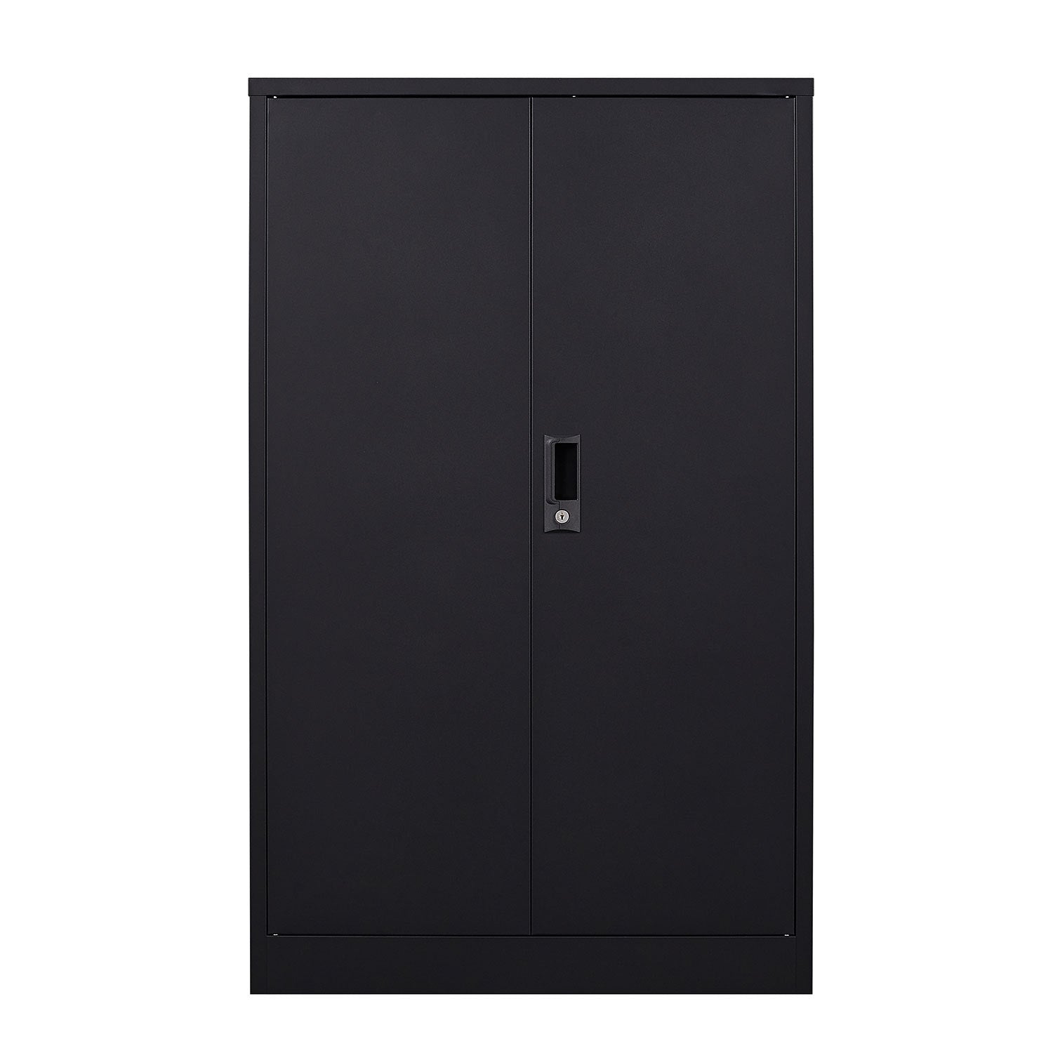 Black metal locking filing cabinet open doors