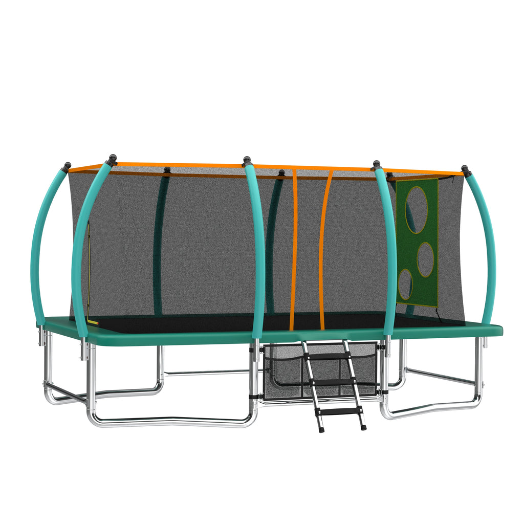 8x14ft green outdoor rectangular kids trampoline — front view