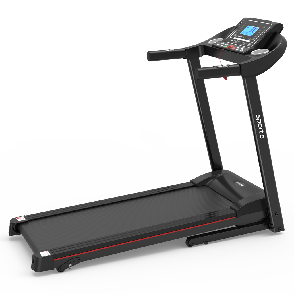 Black foldable treadmill side profile compact design