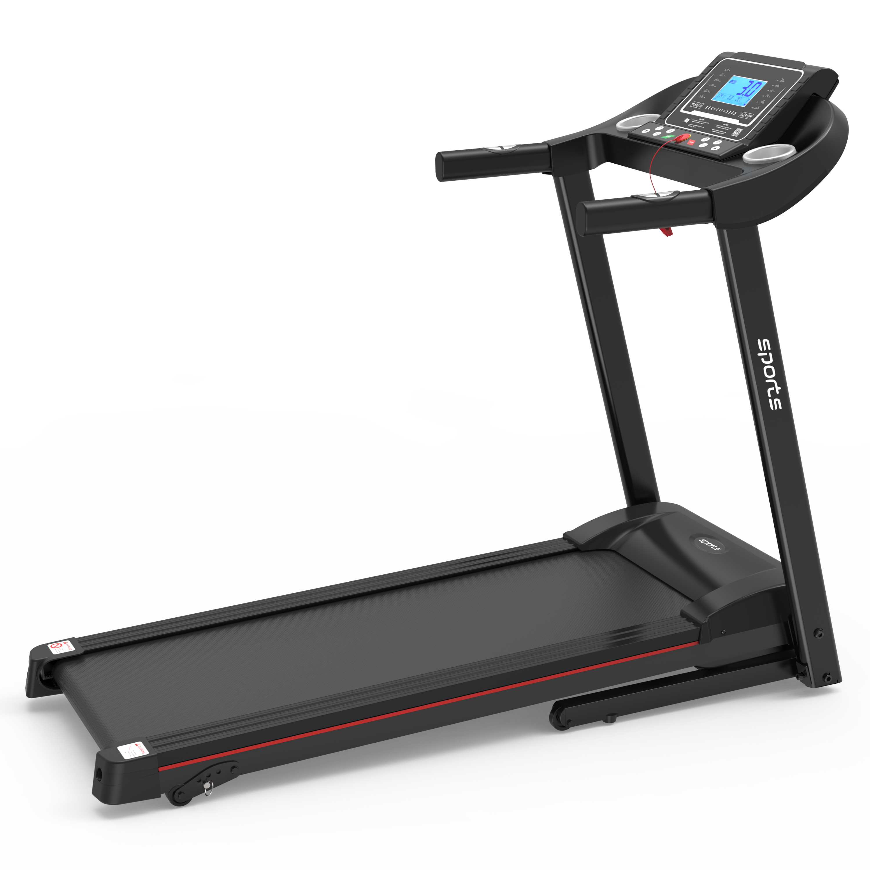 Black foldable treadmill side profile compact design
