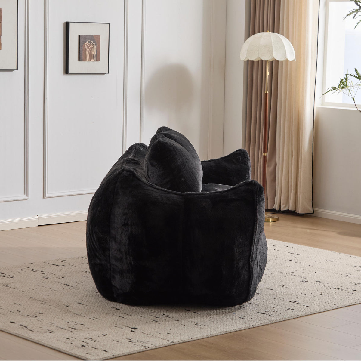 Giant Bean Bag Couch for Adults, Ultra Soft Fluffy Loveseat Bean Bag Sofa, Oversized Chase Lounge Chair Indoor for Living Room Bedroom, No Assembly Required Cozy Reading Chair with Pillows, White