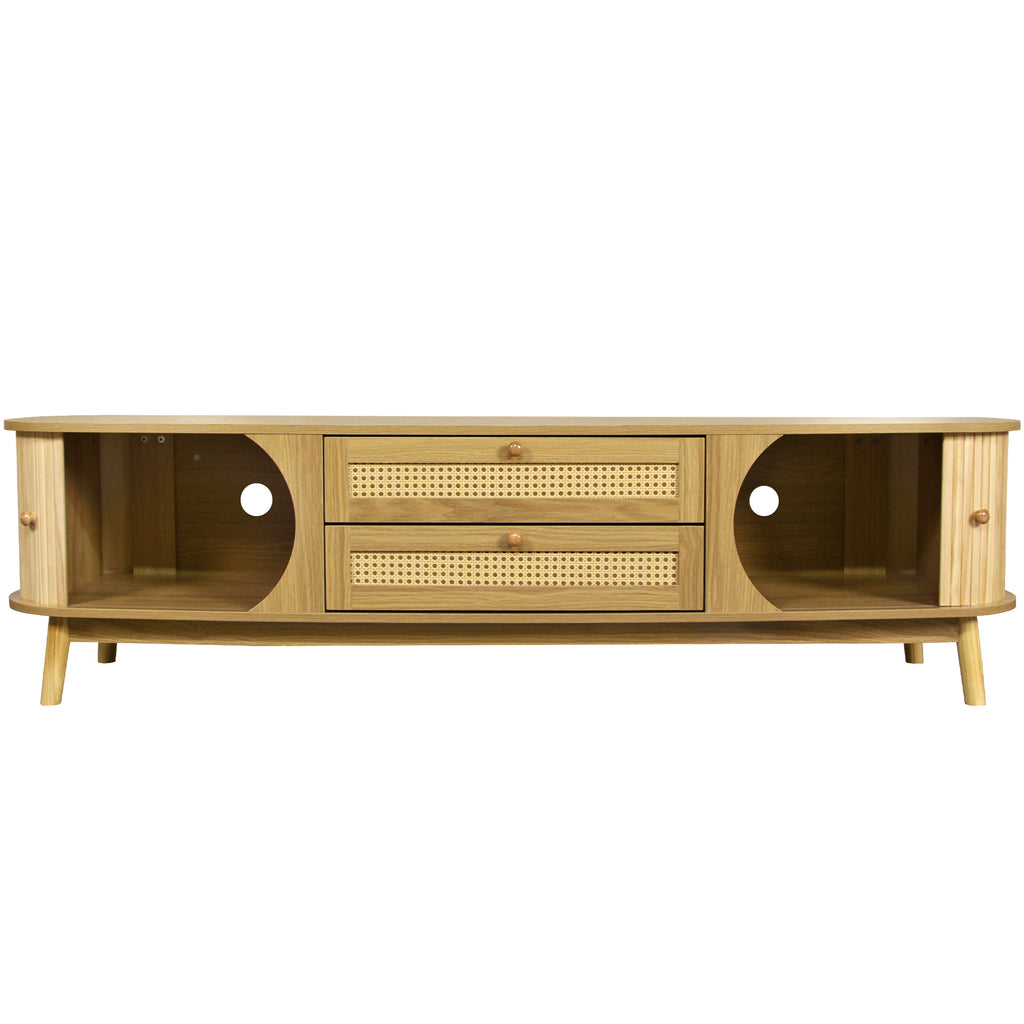 Farmhouse TV stand sliding doors close-up
