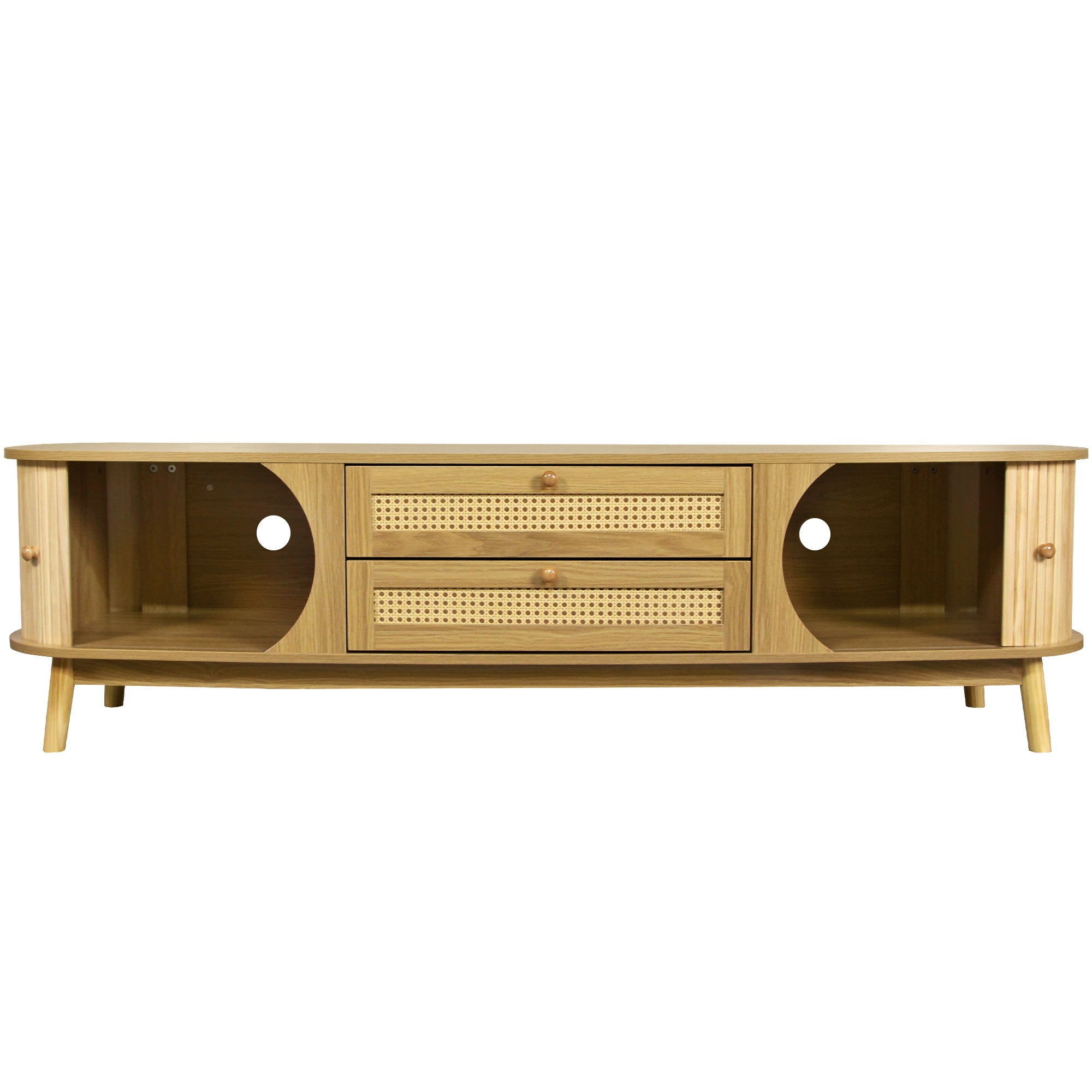 Farmhouse TV stand sliding doors close-up