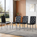 4-pack black PU dining chairs: ergonomic buckle backrest, 35 inches high, silver metal legs,Combines Comfort and Texture.Perfectly suitable for family dining rooms, hotel banquet halls,etc.W1151P29570