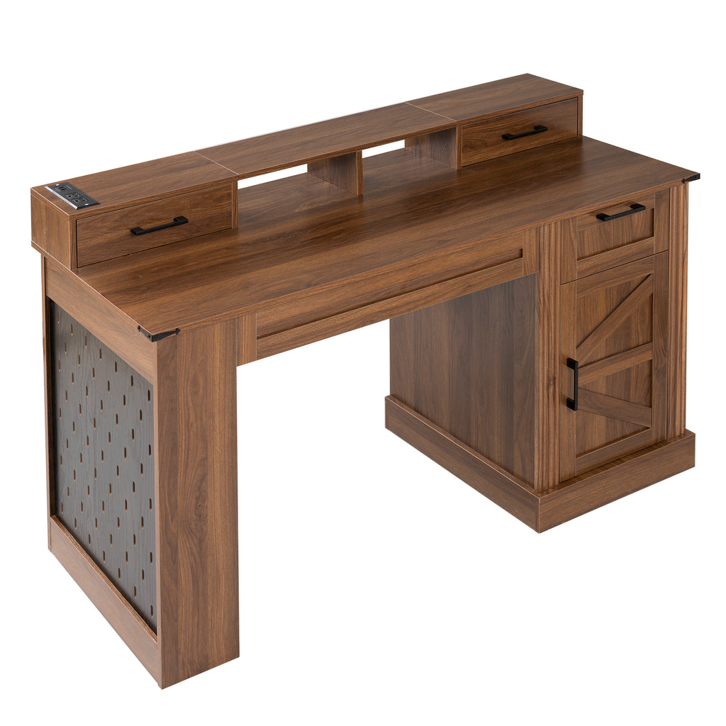 Barn door office desk in bedroom study workstation layout
