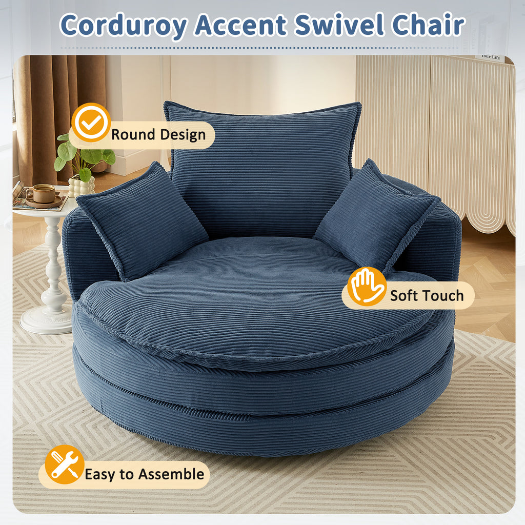 Corduroy swivel accent chair living room full view